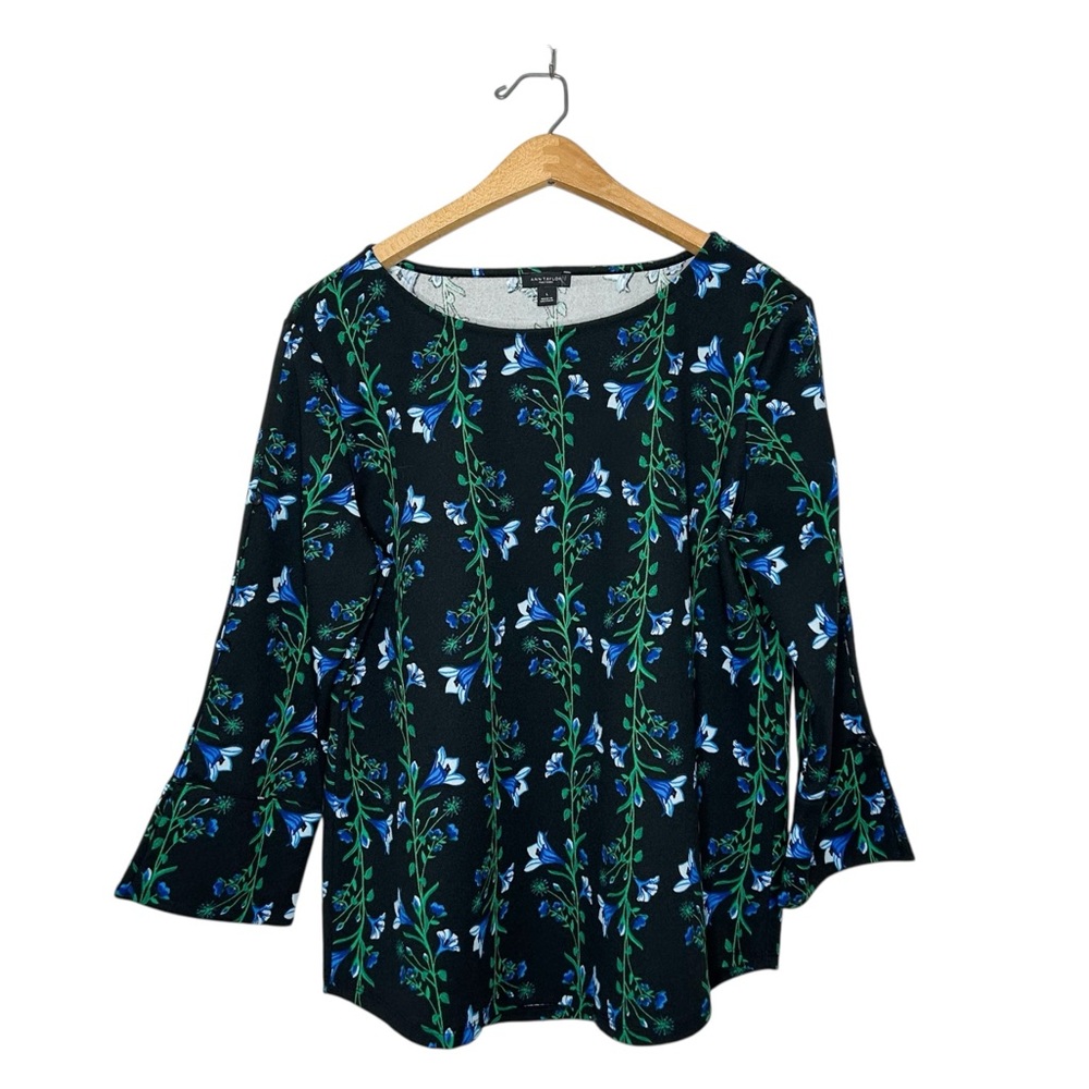 Ann Taylor Colorful Vibrant Floral Print Split 3/4 Sleeve‎ Top Large L